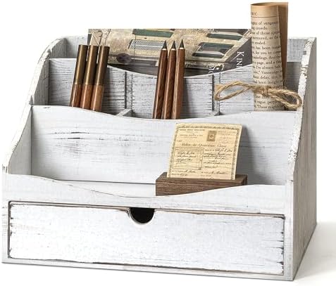 Rebee Vision Mail Organizer for Desk with Drawer for Home Decor, Whitewash by REBEEVISION