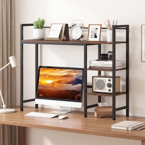 GIANTEX Desktop Bookshelf, 38.5" Dorm Desk Hutch for 27" Monitor (Brown) - Image 2