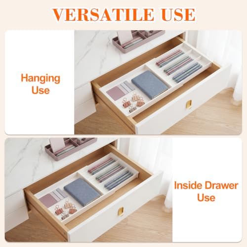 Briwooody 3 Pcs Hanging Sliding Drawer Tray with Adjustable Dividers - Image 4