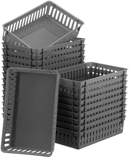 Boao 48 Pieces Plastic Baskets for Organizing 10.24 x 6.5 x 2.36 Inch Rectangular Storage Trays Plastic Organizer Bins Rectangle for Classroom Organization(Gray) by Boao