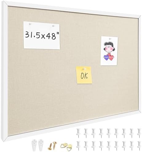 31.5"x48" White Framed Natural Wood Tone Bulletin Board, Pin Board by Buyitnow