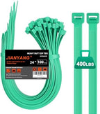 Long Zip Ties Heavy Duty 24 inch，400 LBS Tensile Strength With Double Sided Toothed Super Durable Cable Ties ，Extra Large Wire Ties Adjustable Nylon Tie Wraps for Indoor Outdoor （100 Pack Green） by JIANYANG