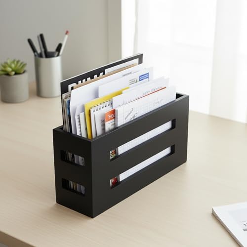 Magazine File Holder, Standing Wooden Magazine Rack, Desk Folder Organizer for Office & Bathroom-Black - Image 6