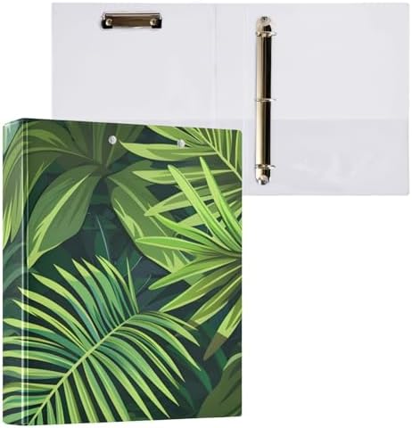 JIPONI 3 Ring Binder Palm Monstera Leaf 1 Inch Round Binders for Men Women Students, Cute File Organizer for Office Home School by JIPONI