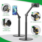 Magnetic Dual Phone Overhead Stand, Telescoping Aluminum Tripod - Image 3