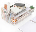2 Pack Acrylic Paper Tray and Pen Holder Organizer for Desk Clear File Organizer,Acrylic Desk Organizers and Accessories Sorter,Perfect for File Paper, Ipad, Letter, A4 Office File, Books, Notes. by Unknown