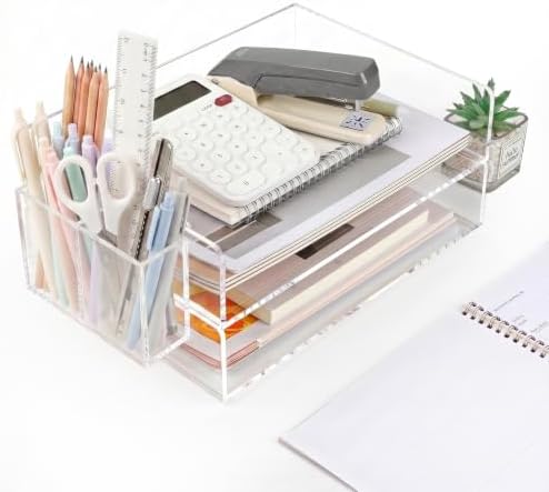 2 Pack Acrylic Paper Tray and Pen Holder Organizer for Desk Clear File Organizer,Acrylic Desk Organizers and Accessories Sorter,Perfect for File Paper, Ipad, Letter, A4 Office File, Books, Notes. by Unknown
