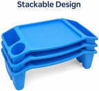Basicwise 2-Pack Blue Activity Desk Tables with Cup Holders & Storage - Image 6