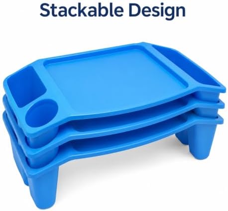Basicwise 2-Pack Blue Activity Desk Tables with Cup Holders & Storage - Image 6