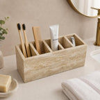 Travertine Desk Organizer, 5-Compartment Pen & Brush Holder - Image 7