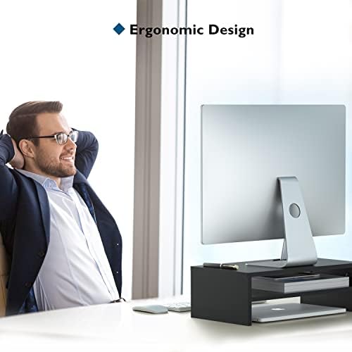 BONTEC Wooden Monitor Stand Riser for Desk, 2-Tier Computer Monitor Stand - Image 5