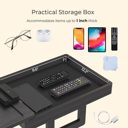 Wealone Black Couch Arm Tray, Sofa Arm Table with TV Tray & Storage Box - Image 6