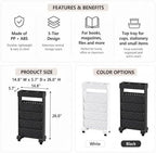 BYFU 5-Tier Movable Bookshelf Cart, 26.0" H, Black - Image 3