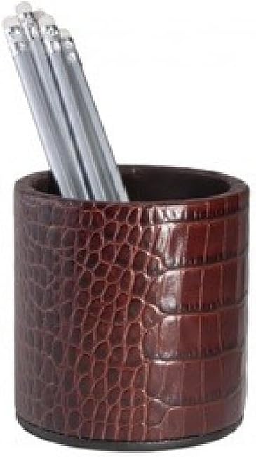 Graphic Image Pencil Cup in Croco Embossed Brown Leather - Made in USA by GraphicImage