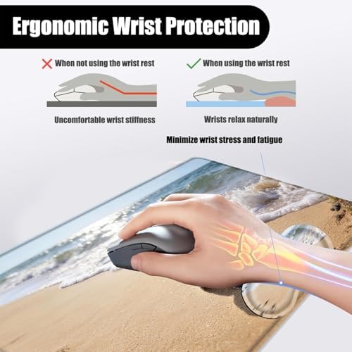 Mouse Pad,Large Desk Mat Set, 4in1 XL Mousepad + Keyboard Wrist Rest+Mouse Wrist Rest+Coaster with Ergonomic Desk Pad for Home Office Table Computer Cover -Beautiful Sea Turtle Beach - Image 5