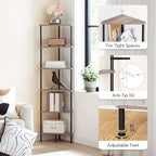 HOOBRO Corner Shelf Stand, Industrial 6-Tier Corner Bookshelf with Metal Frame, Plant Display Shelf, Bookcase for Small Spaces, Living Room, Greige and Black BG36CJ01 - Image 6