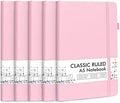 feela 5 Pack Notebooks Journals Bulk, Hardcover Notebook Classic Ruled Lined Journals with Pen Holder for Women Girls School Business Supplies, with 5 Black Pens, 120 GSM, 5.1”x8.3”, A5, Rose Pink by feela