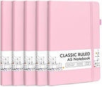 feela 5 Pack Notebooks Journals Bulk, Hardcover Notebook Classic Ruled Lined Journals with Pen Holder for Women Girls School Business Supplies, with 5 Black Pens, 120 GSM, 5.1”x8.3”, A5, Rose Pink by feela