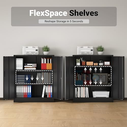 CJF Metal Storage Cabinet, 36" H Locking Storage Cabinet with Shelves and Doors, Metal Cabinets for Home Office, Garage, Utility Room and Basement (Black) - Image 4