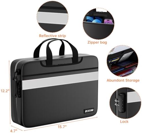 Accordion File Organizer with Lock, Fireproof Document Bag, Black - Image 3