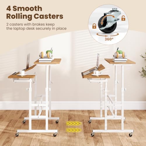 Giantex Modern Natural Standing Desk, Height Adjustable Sit Stand Computer Desk, 27.5" D x 22" W x 49.5" H, 3 Shelves, Black Base, Wood Grain Top, for Office, Studying, Working, Fitness - Image 7