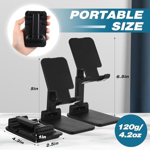 Wonderjune 24 Pcs Cell Phone Stand for Desk Phone Holder Stand Foldable Angle Height Adjustable Portable Holder Tablet for Office Travel Photography (Black) - Image 2