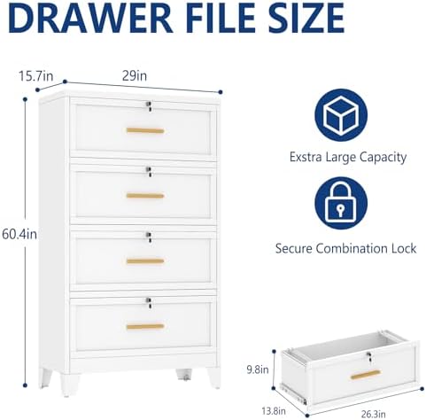 Ckzbx Metal 4 Drawers Locker Storage Organizer, 60.6" H Drawer Chest, Closet Organizers for Living Room, Hallway, Closet, White - Image 2