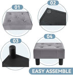 Poofzy Small Foot Stool Ottoman, Velvet Ottoman Foot Rest with Legs, Rectangle Foolstool Ottomans for Couch, Ottoman Foot Stools for Living Room Entryway (Gray), Grey - Image 5