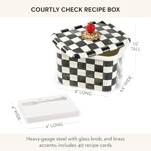 MACKENZIE-CHILDS Enamel Recipe Box, Black-and-White Courtly Check - Image 4