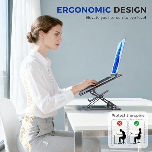 Ergonomic 2-in-1 Laptop Phone Stand for Desk, Adjustable Riser, Sturdy and Portable, Fits All Laptops and Phone（Black） - Image 2