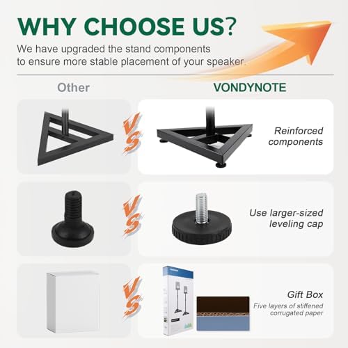 Vondynote Pair Studio Monitor Stands 32.6"-50.9" Base Floor Speaker Stands - Image 4