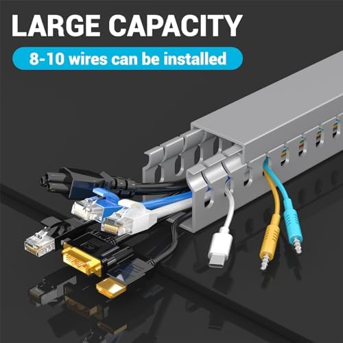 Open Slot Wire Duct Kit, 125.6"(8 x 15.7) Server Rack Cable Management, Cable Management Raceway for Hide Network HDMI VGA Cable, Wiring Raceway Cable Duct, Desk Wire Channel, 8 Pack, Grey - Image 3