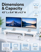 Aothia 43 in White Dual Monitor Stand, Monitor Riser for Desk, Solid Wood - Image 2