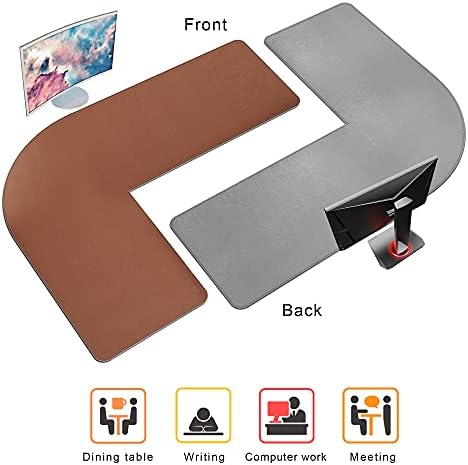 Chihein L-Shaped PU Leather Desk Pad (45.3” + 57.1”) x 15.7” (Brown/Gray) - Image 5