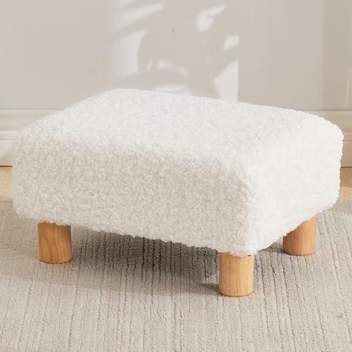 Small Foot Stool Ottoman, Sherpa Footstool Ottoman Foot Rest for Couch, Rectangle Footstools and Ottomans Small for Living Room, Entryway and Bedroom (White) by FIMIVIBI