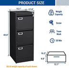 Fesbos Vertical File Cabinets - 3 Drawers 17.8" Deep Lockable Filing Cabinet - Metal Storage Cabinets for Home Office to Hanging Files Letter/Legal/F4/A4 Size - Image 3