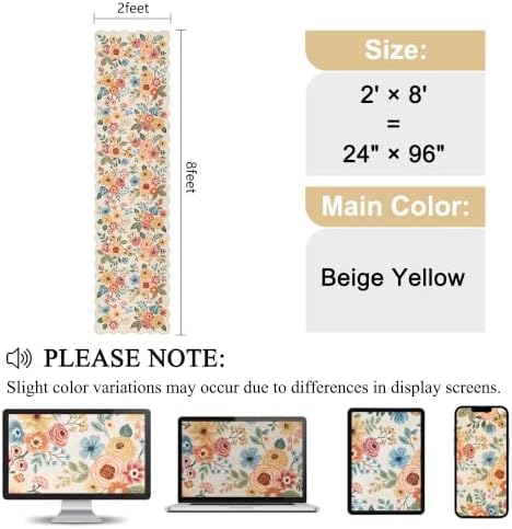 DUKINO 2x8 Washable Runner Rug, Floral Non Slip Kitchen Rugs, Beige Yellow - Image 2