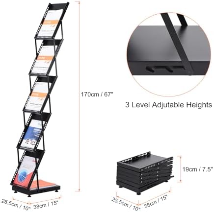 PATIKIL Foldable Magazine Display Racks Floor Standing 5 Layers Brochure Stand Catalog Literature Holder with Wheels for Hotel, Exhibition, Trade Show, Office - Image 2