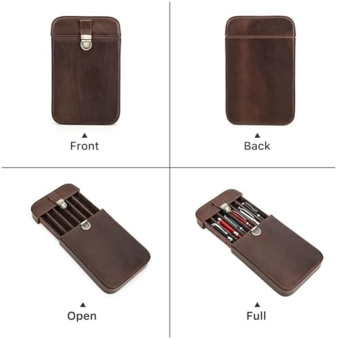 Hiram Vintage Leather 6-Pen Case Large Capacity Pen Holder with Brass Buckle Closure Travel Pouch for Fountain Pens Rollerballs - Image 3