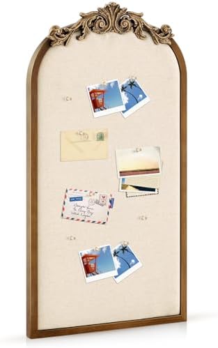Wonderjune Linen Display Pinboard, Arch, 13" X 25", Retro Golden by Wonderjune