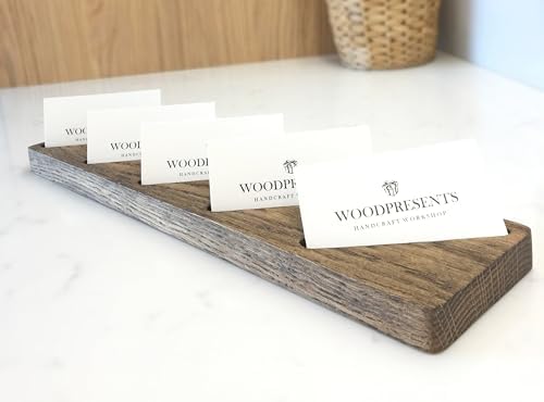 Oak Wood Multiple Business Card Holder - 5 Slot Modern Card Stand for Office Desk, Perfect Professional Card Organizer for Men and Women, Stylish and Functional Design (Dark Brown) - Image 7