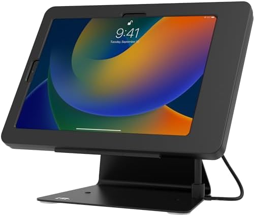 CTA Digital Desktop Anti-Theft Stand – Kiosk Stand with Stylus, Tether, and Aluminum Enclosure for iPad 11th Gen A16 11” - 10th Gen 10.9” - Air 4th & 5th Gen - 11” Pro & More - Black (PAD-DASB109) by CTADigital