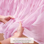 Leegleri 14ft Pink Tutu Table Skirt Tulle Curly Willow Table Skirt for Rectangle&Round Table,Tutu Ruffle Tablecloth for Princess Girls 1st Baby Girl Birthday Party,Baby Shower Decoration,Gender Reveal - Image 3