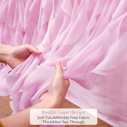 Leegleri 14ft Pink Tutu Table Skirt Tulle Curly Willow Table Skirt for Rectangle&Round Table,Tutu Ruffle Tablecloth for Princess Girls 1st Baby Girl Birthday Party,Baby Shower Decoration,Gender Reveal - Image 3