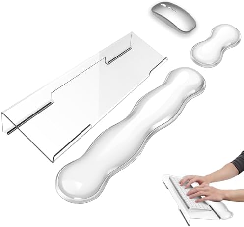 Gel Wrist Rest for Keyboard and Mouse Transparent Acrylic Tilted Keyboard Riser for Desktop Ergonomic Computer Keyboard Stand Holder for Desk Silicone Mouse Wrist Pad Support 60% 68% 75% White by WFCYGL