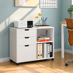 DEVAISE 3 Drawer Wood File Cabinet, Rolling Filing Cabinet with Open Storage Shelf, Printer Stand for Home Office Storage and Organization, Fits Letter/A4 Files (White, Recessed Pull) - Image 2