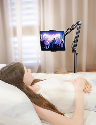 Tablet Floor Stand with 4.5LB Heavy Metal Base,Overhead Bed Phone Stand Angle Height Adjustable Holder, Universal Phone Mount for iPad iPhone Pro Air Mini, Samsung Tab, Kindle, E-Readers... - Image 3