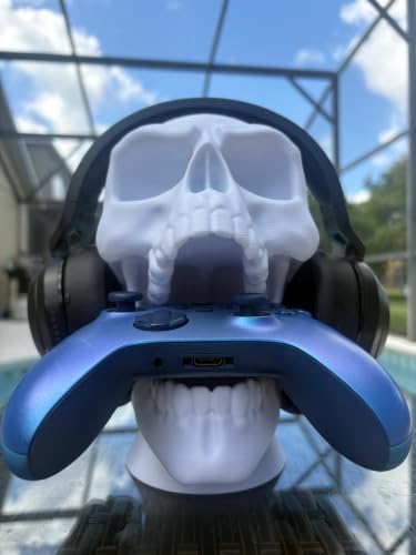 Artistic Crânio Stand for Headphones and Video Game Controllers - Gaming Station Organizer and Display - Bone White - Image 3
