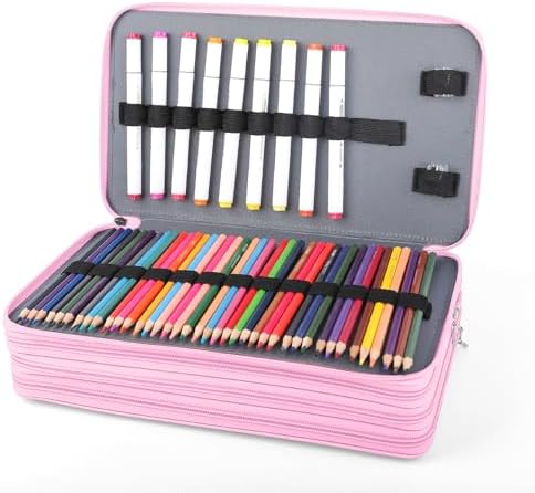 Vomgomfom PU Leather Pencil Case, Holds 100 Markers/300 Pens,Pink Rose - Image 4