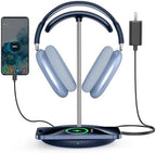 Miroddi Headphone Stand with Wireless Charger, Independent USB Charging Port, 5 in 1 Charging Station Headset Holder Rack for iWatch, iPhone, Samsung and Desk All Headphones, Dark Blue by miroddi